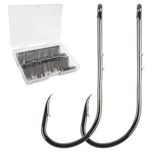 Baitholder Fishing Hooks Barbed Shank Bait Holder Hooks Long Shank Offset High Carbon Steel Jig Fishing Hooks Saltwater Freshwater Size #4-6/0