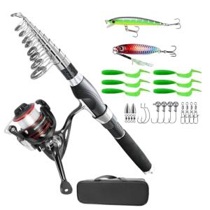 Fishing Pole Combo, 6.9ft 2Pcs Telescopic Rods Set, Collapsible Carbon Fiber Fishing Rod, Spinning Reel Set with Carrier Bag Freshwater Fishing Rod and Reel Combos Kits