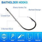 Baitholder Fishing Hooks Barbed Shank Bait Holder Hooks Long Shank Offset High Carbon Steel Jig Fishing Hooks Saltwater Freshwater Size #4-6/0