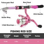 Ladies Telescopic Fishing Rod and Reel Combos,Spinning Fishing Pole Pink Designed for Ladies Fishing Girls Fishing Pole by PLUSINNO