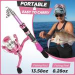 Ladies Telescopic Fishing Rod and Reel Combos,Spinning Fishing Pole Pink Designed for Ladies Fishing Girls Fishing Pole by PLUSINNO