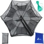 Drasry Black Fishing Bait Trap Foldable Fish Net for Minnow Crab Crayfish Crawdad Shrimp Trap Cast Net Dip Cage Collapsible Easy Use 4 6 Hole Fishing Accessories (6 Holes Black)
