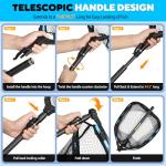 PLUSINNO Floating Fishing Net with Telescoping Handle, Carbon Fiber Ultralight Long Fish Net, Collapsible Landing Net 7.86Ft, Fishing Gear Kayak Accessories for Bass Trout Salmon