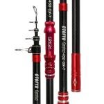 GTOFYU Telescopic Fishing Rod, Carbon Fiber Travel Surf Rod, Spinning Power Lure 2-9Oz, 20-50LB,Extra-Heavy Throwing Surfcasting Baitcasting Pole, Distance Throwing Fishing Rod, 4.5M/15Ft,Red