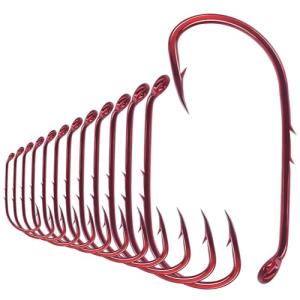 Baitholder Fishing Hooks 100 Pack - Double-Barbed Long Shank for Bluegill Bass Trout Walleye Black/Red, 8/0-#8 (1-Red, Size:6 100-Pack)