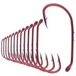Baitholder Fishing Hooks 100 Pack - Double-Barbed Long Shank for Bluegill Bass Trout Walleye Black/Red, 8/0-#8 (1-Red, Size:6 100-Pack)