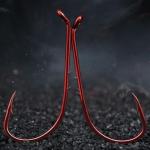 Baitholder Fishing Hooks 100 Pack - Double-Barbed Long Shank for Bluegill Bass Trout Walleye Black/Red, 8/0-#8 (1-Red, Size:6 100-Pack)