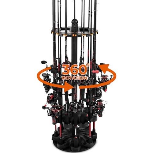 KastKing V16 Rotating Fishing Rod Holder for Garage, Floor Rack Holds Up to 16 Rods & Combos, Space-Saving Pole Organizer with Foam, Durable ABS, Fishing Gear Storage Gift for Men