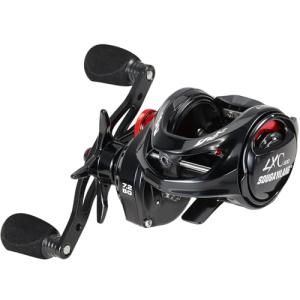 Sougayilang Cool Low Profile Baitcaster Reel - 300 Size, 7.2:1 Gear Ratio, 16lbs Max Drag, Ultra Smooth for Catfish, Musky, Bass,Red-Right Handed