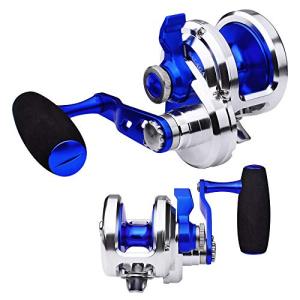 PROBEROS Conventional Reel Trolling Reels - Lever Drag Deep Sea Ocean Big Game Offshore Jigging Fishing Reels - Blue Silver (500, Right)