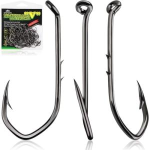 LUCKYFISHING Baitholder Fishing Hooks Saltwater Freshwater 100pcs Professional V Bait Holder Hooks for Bass Trout Crappie Soft Live Baits Black with Size 2