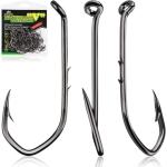 LUCKYFISHING Baitholder Fishing Hooks Saltwater Freshwater 100pcs Professional V Bait Holder Hooks for Bass Trout Crappie Soft Live Baits Black with Size 2