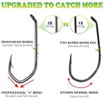 LUCKYFISHING Baitholder Fishing Hooks Saltwater Freshwater 100pcs Professional V Bait Holder Hooks for Bass Trout Crappie Soft Live Baits Black with Size 2