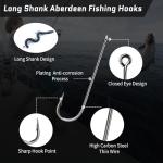 FishTrip 100 Pack Aberdeen Fishing Hooks Freshwater, Long Shank Light Wire Worm Hooks - Live Bait Hooks for Sunfish Bass Trout Crappie Bream Panfish Bluegill Size 6