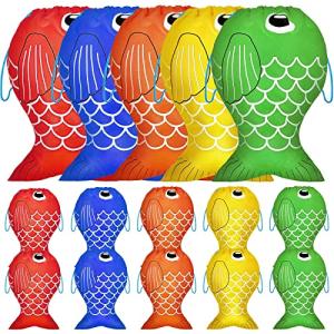 Shappy Fishing Party Favor Fish Drawstring Bags Fish Themed Gift Bag Little Fisherman Candy Goody Treat Bag for Kids Girl Boy (Simple, 16 Pieces)