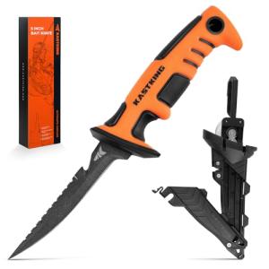 KastKing Ultimate Angler 5" Bait Knife, Razor Sharp Corrosion-resistant Vanadium Stainless Steel Blade, Fishing Knife with Dual Edge & Non-slip Handle, Includes Sheath with Sharpener & Carabiner