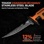 KastKing Ultimate Angler 5" Bait Knife, Razor Sharp Corrosion-resistant Vanadium Stainless Steel Blade, Fishing Knife with Dual Edge & Non-slip Handle, Includes Sheath with Sharpener & Carabiner