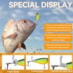 10pcs Fishing Lure for Bass, Upper Water Popper Fishing Lures with Long Floating Rotating Tail Treble Hooks, Freshwater Plopping Lures for Bass Catfish Pike