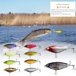 10pcs Fishing Lure for Bass, Upper Water Popper Fishing Lures with Long Floating Rotating Tail Treble Hooks, Freshwater Plopping Lures for Bass Catfish Pike