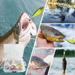 10pcs Fishing Lure for Bass, Upper Water Popper Fishing Lures with Long Floating Rotating Tail Treble Hooks, Freshwater Plopping Lures for Bass Catfish Pike