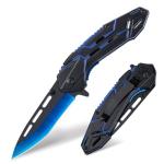 FUNBRO Cool Pocket Knife for Men, Camping Knife with 3.4” Stainless Steel Blade, EDC Folding Knives with Clip for Outdoor Hiking, Gifts for Dad Him Husband (Blue)