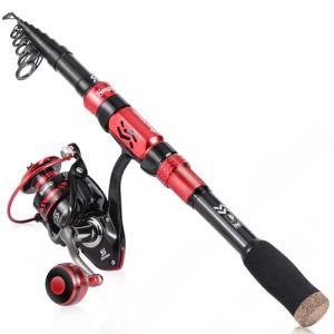 Sougayilang Fishing Rod and Reel Combos, Telescopic Fishing Pole with 12+1BB Spinning Reel for Travel Saltwater Freshwater Fishing-1.8M Rod with 2000 Reel