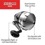 Zebco 888 Spincast Fishing Reel, Size 80 Reel, Changeable Right- or Left-Hand Retrieve, Pre-Spooled with 25-Pound Zebco Fishing Line, Stainless Steel Front Cover, Silver