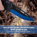 FUNBRO Cool Pocket Knife for Men, Camping Knife with 3.4” Stainless Steel Blade, EDC Folding Knives with Clip for Outdoor Hiking, Gifts for Dad Him Husband (Blue)