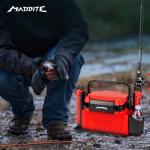 MadBite By KastKing RigHub Portable Tackle Storage Box, Adjustable Rod Holder, Cup Holder, Removable Dividers, Ideal for Fishing Lures and Gear Storage, Kayak Fishing, Ice Fishing