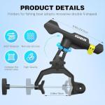 Upgraded Fishing Rod Holder with Button-Lock 360° Dual Rotation,Universal Silicone Strap & Enlarged V-Clamp Fits Round/Square Tubes,Secure Adjustable Boat Fishing Gear for All Rod (Black 1 Pairs)