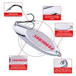 PROBEROS Fishing Spoons Lures Bass Baits Jigging Bait Tackle with Treble Hooks Hard Metal Spoon Fishing Lure Weight Pick 10 Pcs/Pack 1.4oz Silver