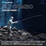 Martin Caddis Creek Fly Fishing Rod and Reel Combo, 5/6-Weight 9-Foot 2-Piece Fiberglass Rod, Moderate Fast Action, Single Action Fly Reel, Aluminum Frame and Spool, Interchangeable Retrieve, Brown