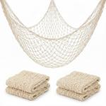 Sukh 2PCS Fish Net Decorative - Fish Net Decorations Decorative Netting Nautical Fishnet Table Runner Nets Netting Fishnet Ocean Party Rope Decoration
