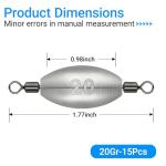 15pcs 0.7g Fishing Weights Sinkers, Inline Trolling Weights with Inner Swivels, Egg Sinkers for Saltwater Freshwater Fishing Tackle