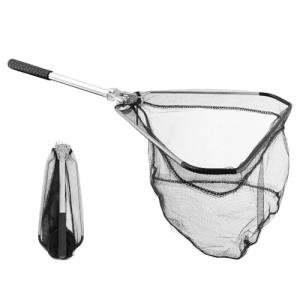 Fishing Net Minnow Nets with Aluminum Collapsible Telescopic Fishing Pole Handle and Nylon Mesh, Small F-ishing Landing Net for Saltwater Freshwater(19.69x13.39inch,Color:Black)