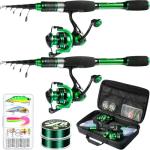 Ghosthorn Fishing Rod and Reel Combo 2 Pack Graphite Telescoping Fishing Pole Portable Travel Kit with Carrier Bag for Freshwater Saltwater