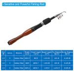 PATIKIL Telescopic Fishing Rod 1.3 m, Fiberglass Portable Mini Fishing Poles Collapsible Fishing Gear for Travel Saltwater Freshwater, Black & Wood Color