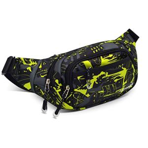 Crossbody Fanny Pack for Men, 5-Zipper ​Pockets Waist Bag, Belt Bag for Running Cycling Travel Walking Hiking Fishing Camping Green