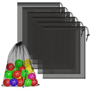 6 Pcs Mesh Bags Drawstring, 14x17 Inch with Lock, Multipurpose Storage Bags for Gym, Balls, Beach, Laundry(Black)