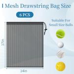 6 Pcs Mesh Bags Drawstring, 14x17 Inch with Lock, Multipurpose Storage Bags for Gym, Balls, Beach, Laundry(Black)