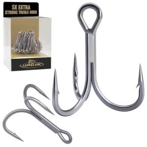 Fishing-Treble-Hooks-5X-Extra-Strong-Heavy-Duty Ultra Anti-Rust Bulk Hooks for Saltwater and Freshwater Fishing Sizes 5/0 to #8 (5X Extra Strong, 3/0 6-Pack)