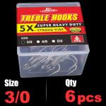 Fishing-Treble-Hooks-5X-Extra-Strong-Heavy-Duty Ultra Anti-Rust Bulk Hooks for Saltwater and Freshwater Fishing Sizes 5/0 to #8 (5X Extra Strong, 3/0 6-Pack)