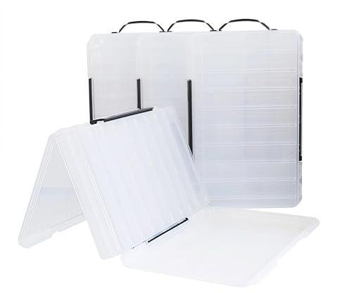 Fishing Lure Box Double-Sided: 3 Packs Large Saltwater Lure Storage Fishing Tackle Box for Crankbait Jerkbait Squid Jig Case Organizer - 18 Grids (Clear)