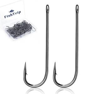 FishTrip 100 Pack Aberdeen Fishing Hooks Freshwater, Long Shank Light Wire Worm Hooks - Live Bait Hooks for Sunfish Bass Trout Crappie Bream Panfish Bluegill Size 4