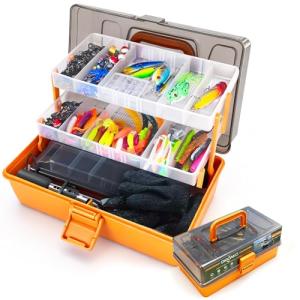 DIGOAKO Large 3-Layer Fishing Tackle Box with Tackle Included, 417Pcs Fishing Lures Kit, Gloves, Crankbaits, Hooks, Weights & Other Accessories, Fresh Water Bass Fishing Kit Equipment Gift for Men