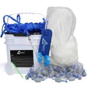 Drasry Saltwater Fishing Cast Net 3/8 and 1/4 Mesh with Heavy Duty Gray Sinker American Monofilament Fish Throw Net for Bait Trap 3FT 4FT 5FT 6FT 7FT 8FT 9FT Radius 1/4, 5FT Radius /150cm