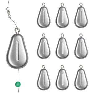 FishingPepo 10pcs Fishing No-Roll Sinker Fishing Lead Weights Fishing Sinker Weights Assorted 10g 30g 50g Olive Heart Bass Casting for Catfish Rig, Surf Fishing 10G