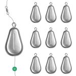 FishingPepo 10pcs Fishing No-Roll Sinker Fishing Lead Weights Fishing Sinker Weights Assorted 10g 30g 50g Olive Heart Bass Casting for Catfish Rig, Surf Fishing 10G