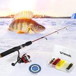 PLUSINNO Ultralight Winter Ice Fishing Rod Reel Combo 26/27/28 inch. Medium Light Fast Action Multi-Species Spinning Ice Fishing Pole Tackle Walleye Perch Panfish Bluegill -C