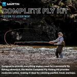 Martin Complete Fly Fishing Rod and Reel Combo Kit, 5/6-Weight 8-Foot 3-Piece Moderate Action Fiberglass Rod, Single Action Rim Control Reel, 6-Weight Line, 6-Piece Fly Assortment, Brown/Green